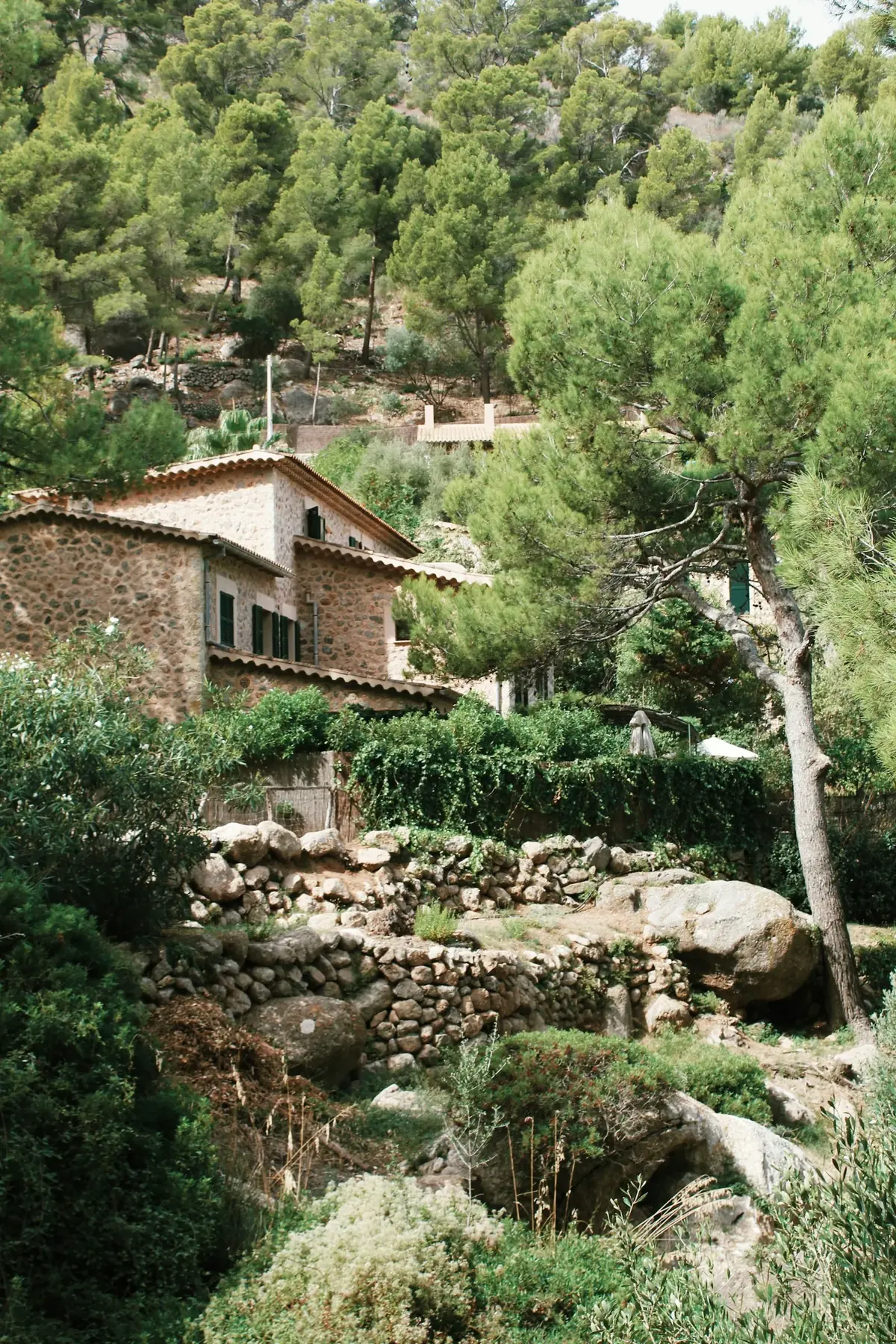Haus zwischen Bäumen und mediterraner Vegetation auf Mallorca